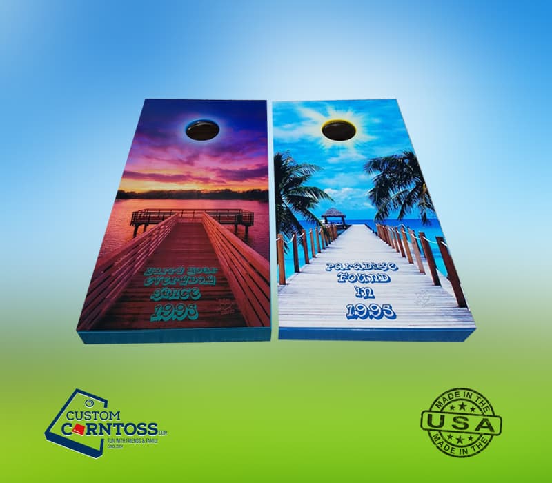 Beach Docks Sunset Cornhole Board