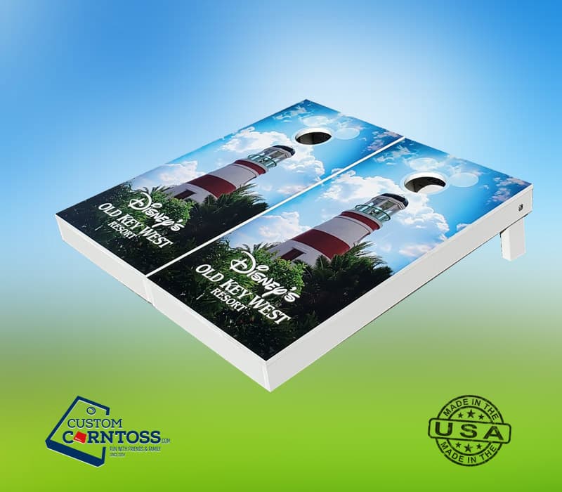 Disney's Old Key West Lighthouse Wrap Cornhole Boards, Side Angle