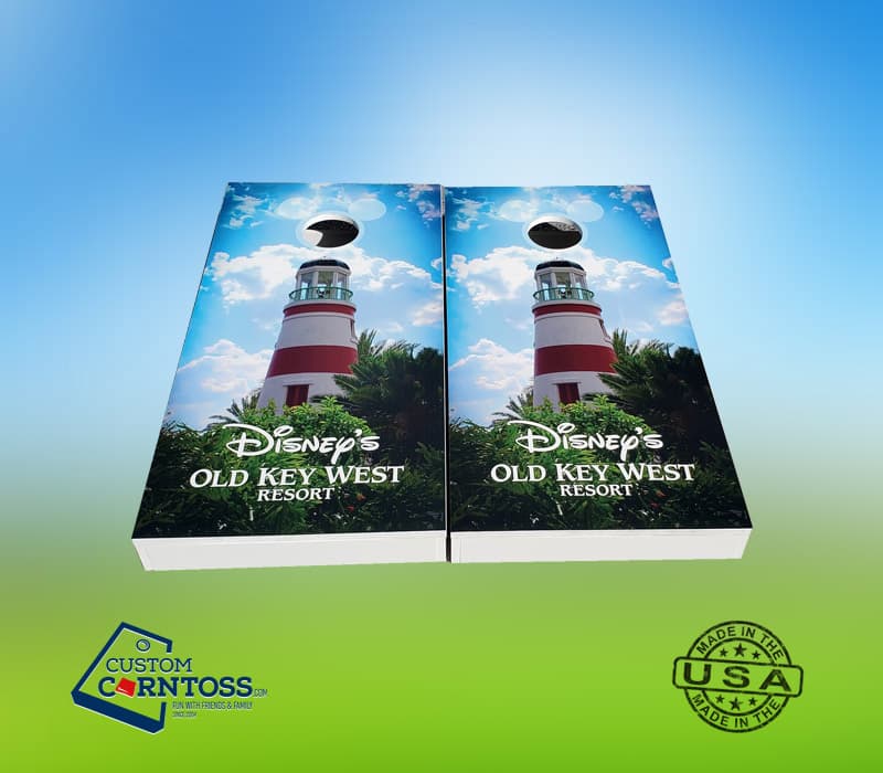 Disney's Old Key West Lighthouse Wrap Cornhole Boards, Front View