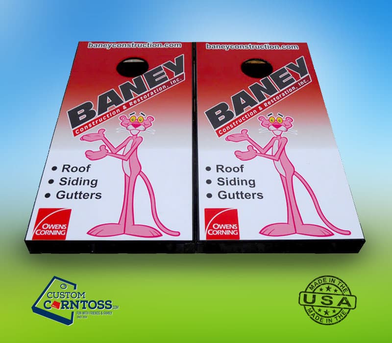 Baney Construction Pink Panther Wrap Cornhole Boards