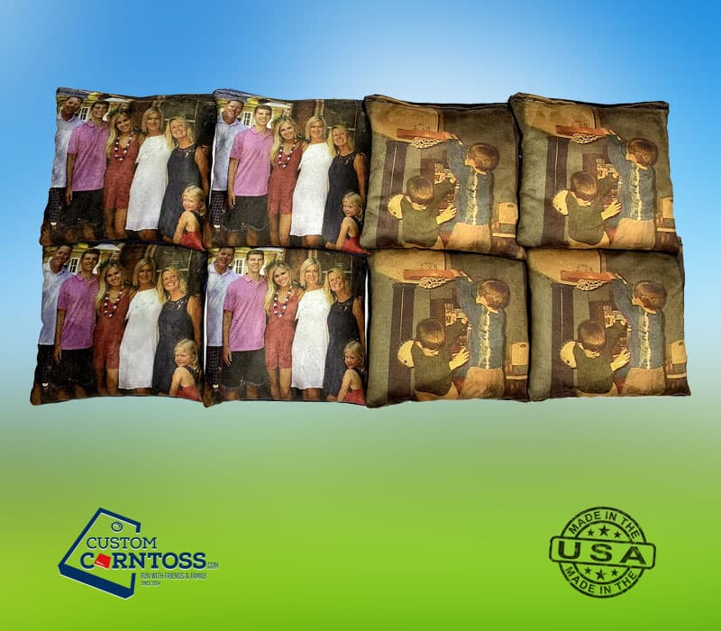 Custom cornhole bags printed with family photos